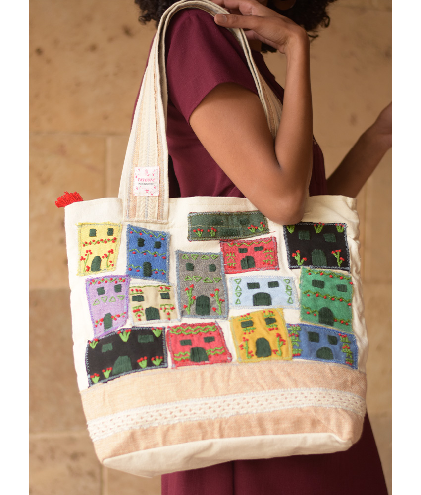 Off White Embroidered Tote Bag handmade in Egypt & available in Jozee boutique