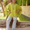 Lime Green Viscose Oversized Top with Flowing Silhouette handmade in Egypt & available at Jozee Boutique.
