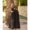 Black Siwa Embroidered Linen Flowy Jumpsuit/Dress handmade in Egypt & available at Jozee Boutique.