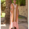 Peach & Multicolored Handwoven Ruffle Kaftan handmade in Egypt & available at Jozee boutique