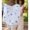 White Viscose Shawl with Egyptian-Inspired Embroideries handmade in Egypt & available at Jozee boutique