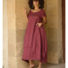 Burgundy Raw Linen Balloon Dress handmade in Egypt & available at Jozee boutique