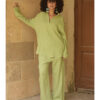 Light Olive Green Cotton Textured Oversized Top handmade in Egypt & available at Jozee boutique