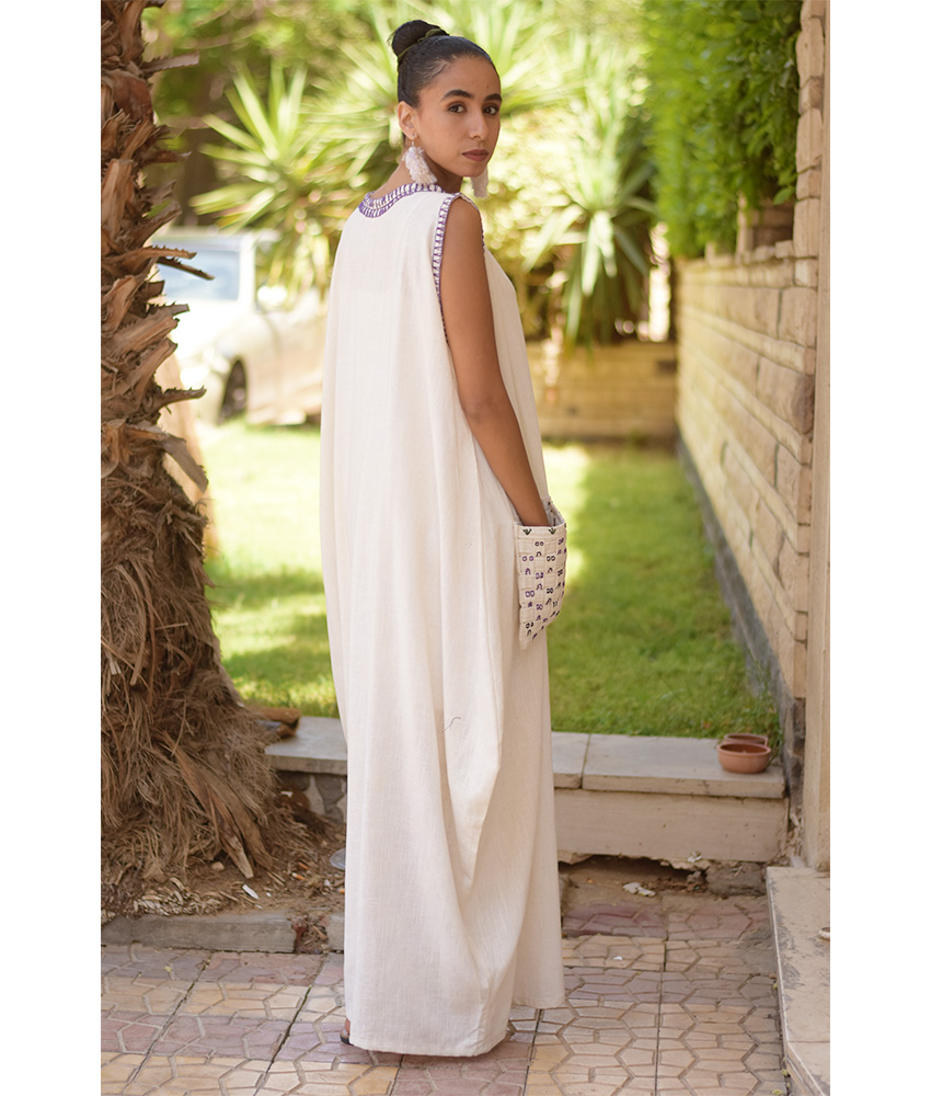 Off White Embroidered Maxi Dress handmade in Egypt & available in Jozee boutique