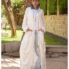 Off White Embroidered Draped Linen Cotton Cardigan handmade in Egypt & available in Jozee boutique