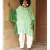 Shades of Green Viscose Midi Dress with Inspired Pattern handmade in Egypt & available at Jozee Boutique.
