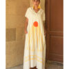 Off White Linen Dress with Khyamia Ancient Egyptian Crafts Patchwork handmade in Egypt & available at Jozee Boutique.