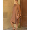 Caramel Brown Viscose Midi Dress with Inspired Pattern handmade in Egypt & available at Jozee Boutique.