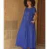 Electric Blue Linen Dress with Gold Tally Embroideries handmade in Egypt & available at Jozee boutique