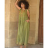 Army green Siwa Embroidered Linen Flowy Jumpsuit/Dress handmade in Egypt & available at Jozee Boutique.