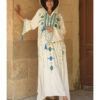 Off white Siwa Embroidered Linen Dress with Hoodie handmade in Egypt & available at Jozee Boutique.