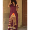 Burgundy Linen Dress with Khyamia Ancient Egyptian Crafts Patchwork handmade in Egypt & available at Jozee Boutique.
