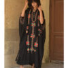Black Siwa Embroidered Linen Kaftan with Hoodie handmade in Egypt & available at Jozee Boutique.