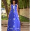 Electric Blue Siwa Heavily Embroidered Linen Dress with Hoodie handmade in Egypt & available at Jozee Boutique.