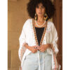 White Siwa Embroidered Linen Bolero made in Egypt & available at Jozee Boutique.