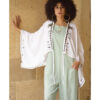 White Siwa Embroidered Linen Bolero made in Egypt & available at Jozee Boutique.