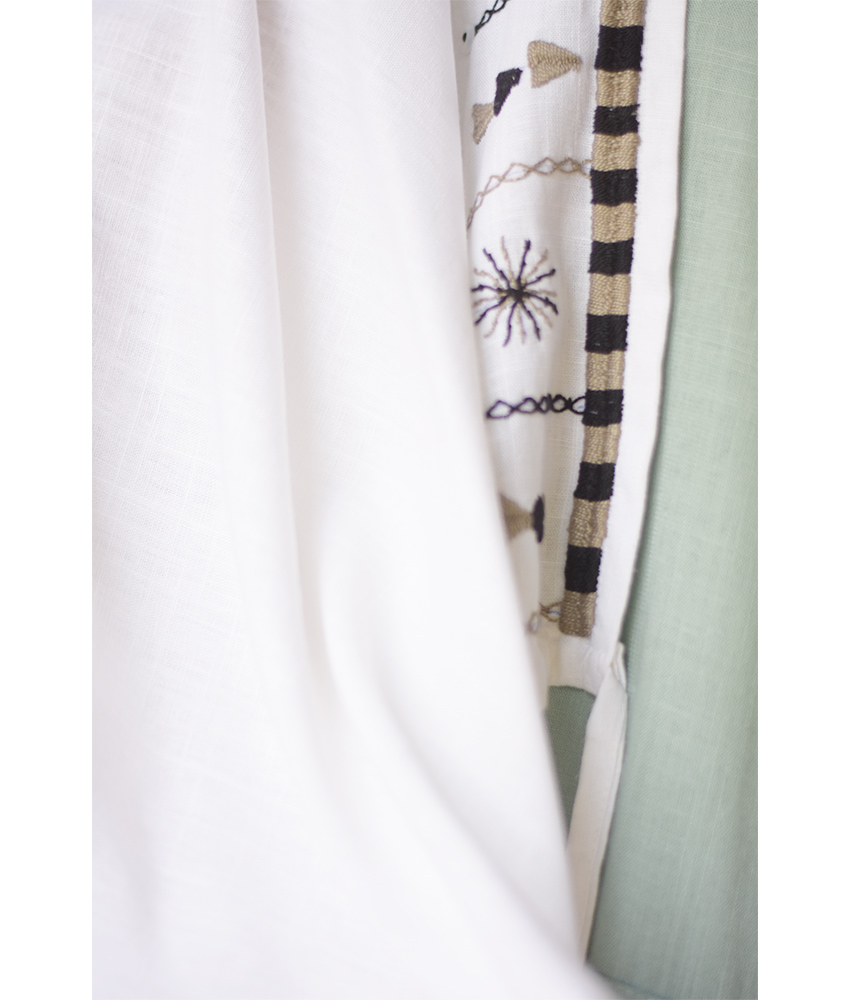 White Siwa Embroidered Linen Bolero made in Egypt & available at Jozee Boutique.