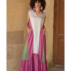 Fuchsia Pink & Grey Handwoven Ruffle Dress Handmade in Egypt & available at Jozee Boutique