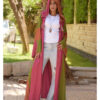 Pink, Green & Orange Viscose Cardigan with Hoodie handmade in Egypt & available at Jozee Boutique.