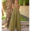 Army green Siwa Embroidered Linen Flowy Jumpsuit/Dress handmade in Egypt & available at Jozee Boutique.