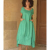 Turquoise Raw Linen Balloon Dress handmade in Egypt & available at Jozee boutique