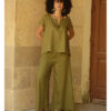 Olive green Linen Relaxed Top handmade in Egypt & available at Jozee boutique