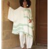 Off white & Green Viscose Midi Dress with Inspired Pattern handmade in Egypt & available at Jozee Boutique.