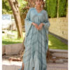 Pale teal Handwoven Ruffle Kaftan handmade in Egypt & available at Jozee boutique