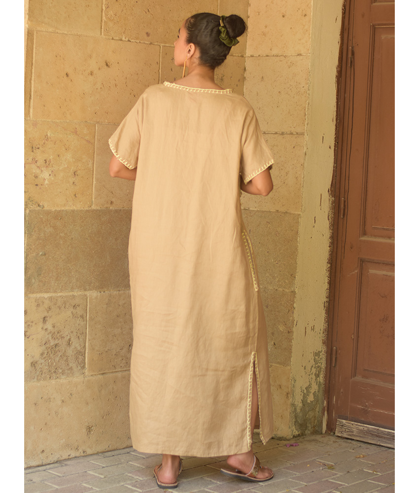 Beige Layered Linen Maxi Dress handmade in Egypt & available in Jozee boutique