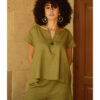 Olive green Linen Relaxed Top handmade in Egypt & available at Jozee boutique