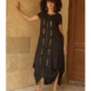Black Linen Dress with Gold Tally Embroideries handmade in Egypt & available at Jozee boutique