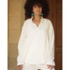 White Cotton Textured Oversized Top handmade in Egypt & available at Jozee boutique