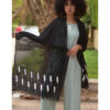 Black Embroidered Linen Shawl Handmade in Egypt & available at Jozee Boutique