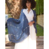 Denim blue Siwa Embroidered Viscose Shawl Handmade in Egypt & available at Jozee Boutique