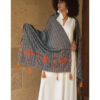 Grey Silk & Cotton Siwa Embroidered Shawl Handmade in Egypt & available at Jozee Boutique