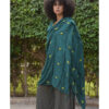 Teal Handwoven Viscose Shawl with Hand Embroideries Handmade in Egypt & available at Jozee Boutique