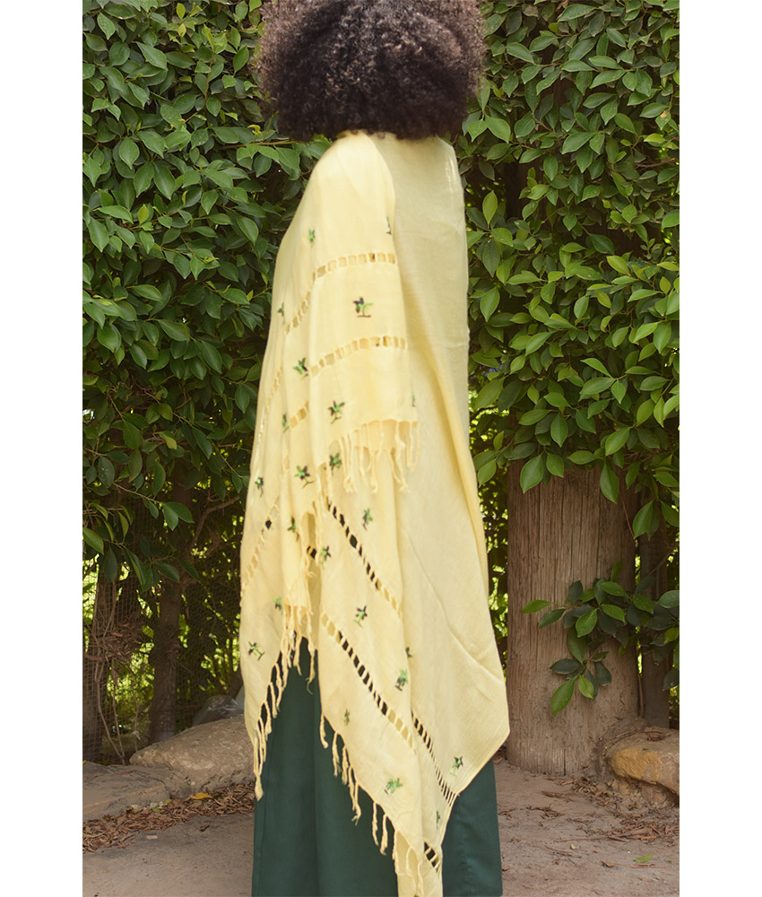 Light Beige Handwoven Viscose Shawl with Hand Embroideries Handmade in Egypt & available at Jozee Boutique