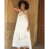 White Siwa Embroidered Linen Flowy Jumpsuit/Dress handmade in Egypt & available at Jozee Boutique.