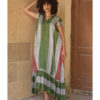 Green & Grey Handwoven Ruffle Dress Handmade in Egypt & available at Jozee Boutique