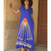 Electric Blue Linen Dress with Khyamia Ancient Egyptian Crafts Patchwork handmade in Egypt & available at Jozee Boutique.