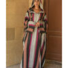 Multicolored Stripped Viscose Kaftan with Hoodie handmade in Egypt & available at Jozee Boutique.