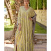 Yellow & Grey Handwoven Ruffle Kaftan handmade in Egypt & available at Jozee boutique