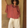 Brick Red Viscose Oversized Top with Flowing Silhouette handmade in Egypt & available at Jozee Boutique.