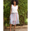 Light Grey & Pink Handwoven Short Ruffle Skirt handmade in Egypt & available at Jozee Boutique.