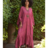 Dark rose Handwoven Ruffle Kaftan handmade in Egypt & available at Jozee boutique