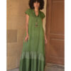 Green Handwoven Ruffle Dress Handmade in Egypt & available at Jozee Boutique