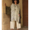 Beige & Army Green Viscose Midi Dress with Inspired Pattern handmade in Egypt & available at Jozee Boutique.