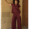 Burgundy Linen Draped Wide-Leg Pants handmade in Egypt & available in Jozee boutique