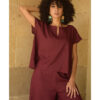 Burgundy Linen Relaxed Top handmade in Egypt & available at Jozee boutique