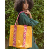 Fuchsia & mustard Embroidered Tote Bag handmade in Egypt & available at Jozee Boutique.